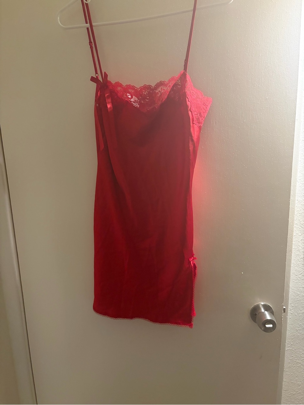 Vintage Victoria's Secret Red Lace-Trim Chemise Slip